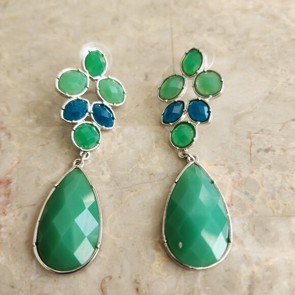 Stony Dangle Style Blue and Green Fashion Earrings - Picture 1 of 6